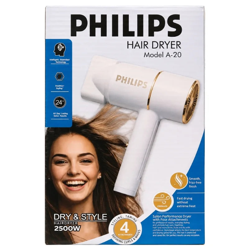 PHILIPS A-20 Hair Dryer | 2500W Salon Performance Hair Dryer | Intelligent Style Adapt Technology | Negative Ions