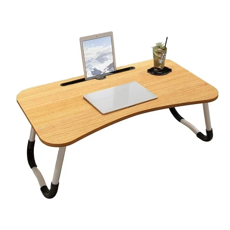 Laptop Table Foldable with Tablet Groove & Cup Slot | Beige Color | Multi-Purpose Desk for Work, Study, and Meals