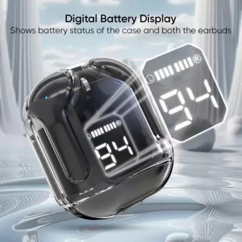 Air31 Earbuds Wireless | Crystal Transparent Bluetooth 5.3 | LED Display | Heavy Bass Stereo Sound