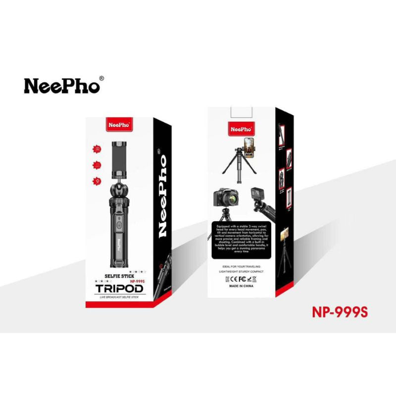 NeePho NP-999s 2-in-1 Selfie Stick & Tripod | Adjustable Height, Bluetooth Remote | Universal Smartphone & Camera Mount | Lightweight & Portable