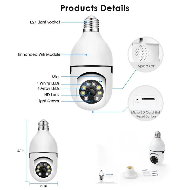 Speed-X Bulb Camera 1080P WiFi 360° Panoramic Security Camera  | Night Vision & Two-Way Audio