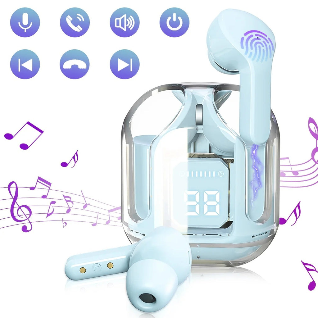 Air31 Earbuds Wireless | Crystal Transparent Bluetooth 5.3 | LED Display | Heavy Bass Stereo Sound