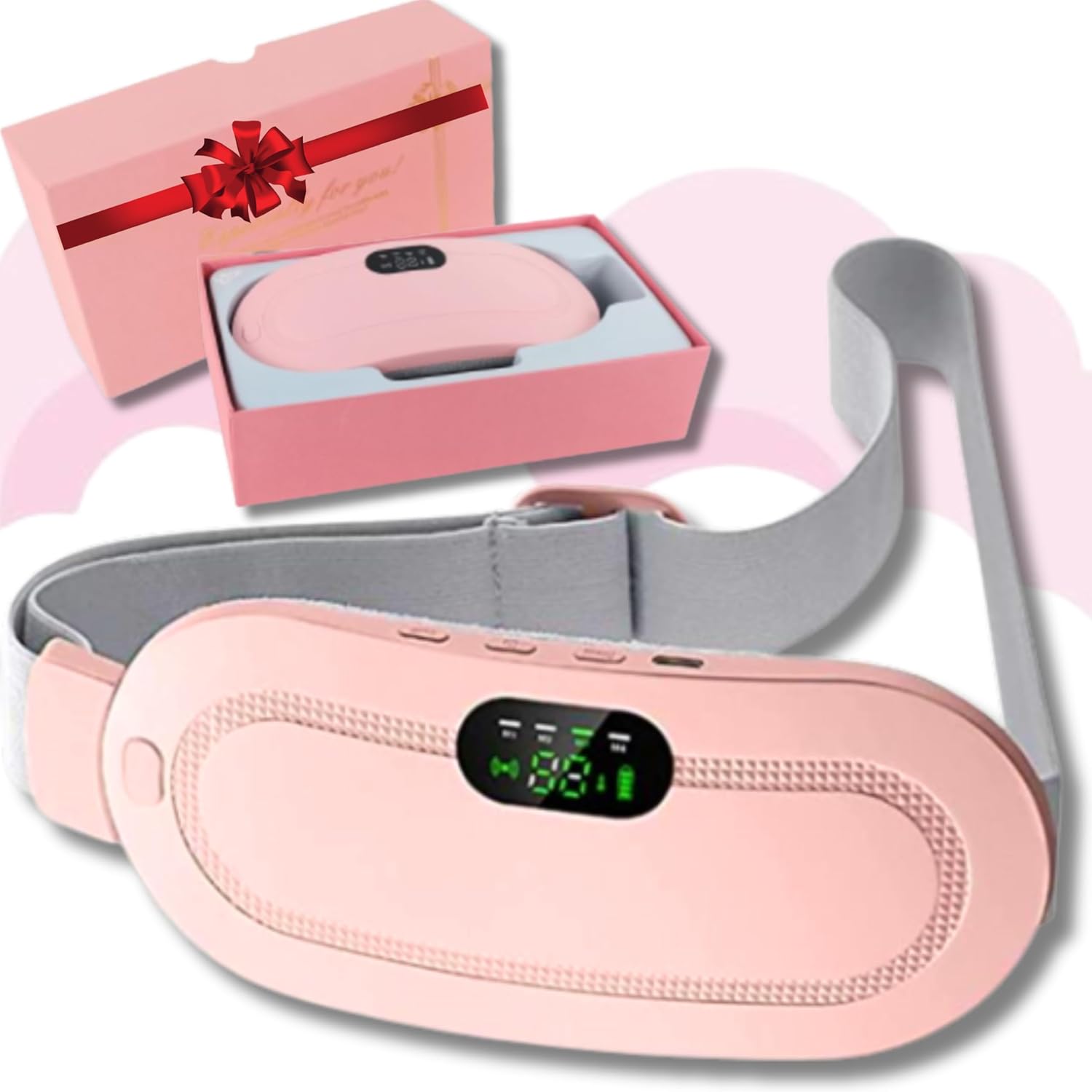 Digital Period Heating Pad & Vibrating Belt | 3 Heat Levels, 4 Massage Modes | Fast Relief for Menstrual Cramps