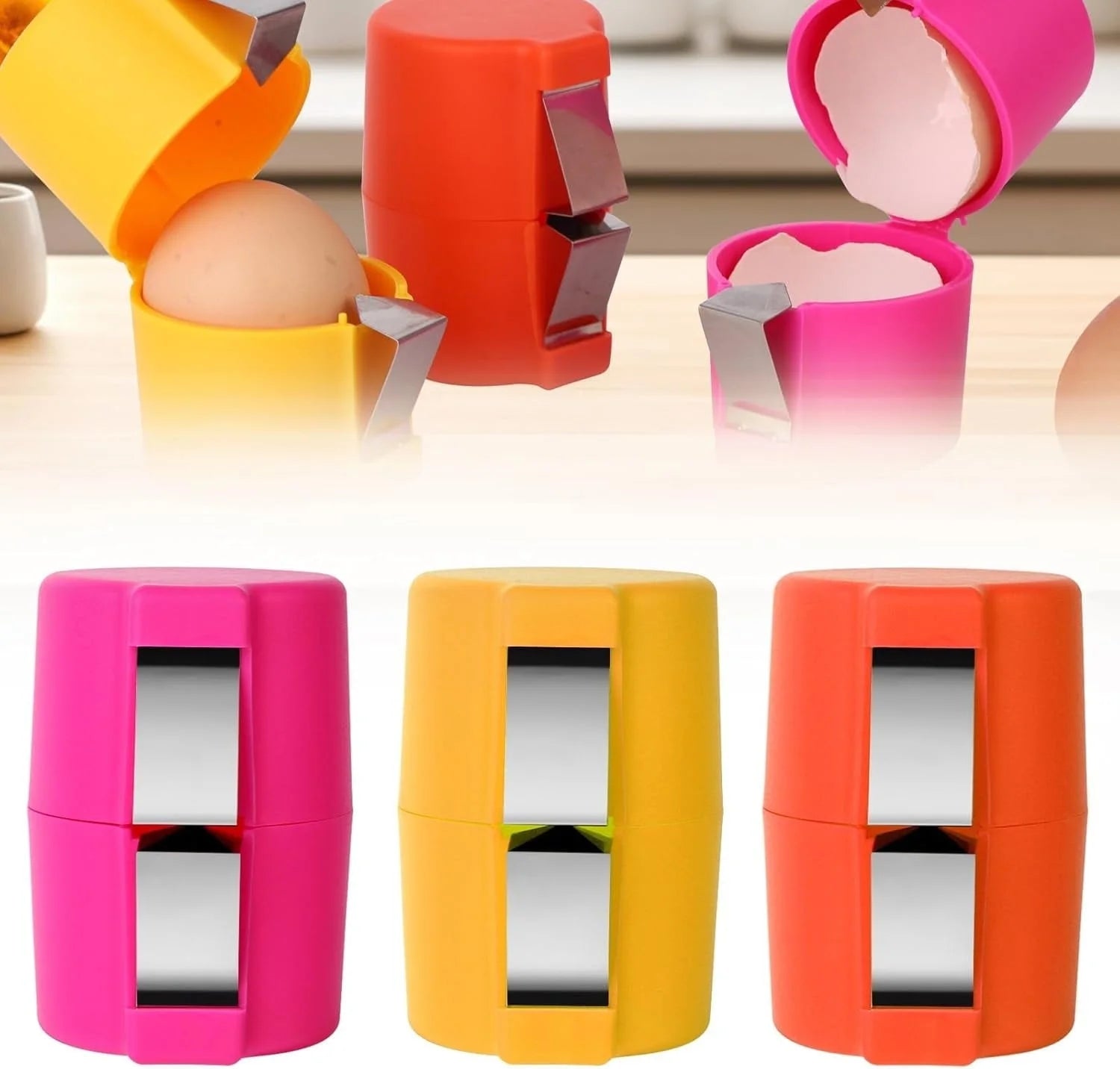 Efficient Egg Opener & Egg Shell Cracker Tool | Stainless Steel Egg Shell Opener Kitchen Gadget for Raw & Boiled Eggs | Random color