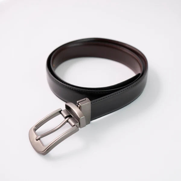Black &  Brown Imported Reversible Belt | Double-Sided Matt Finish Strap with Elegant Metal Buckle