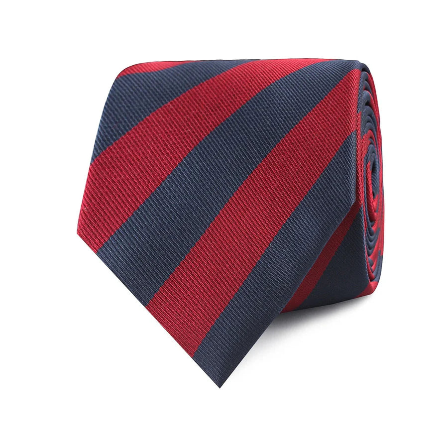 Burgundy & Navy-Blue Stripes Woven Tie & Pocket Square Set | Premium Men’s Formal Striped Tie | Classic Woven Design