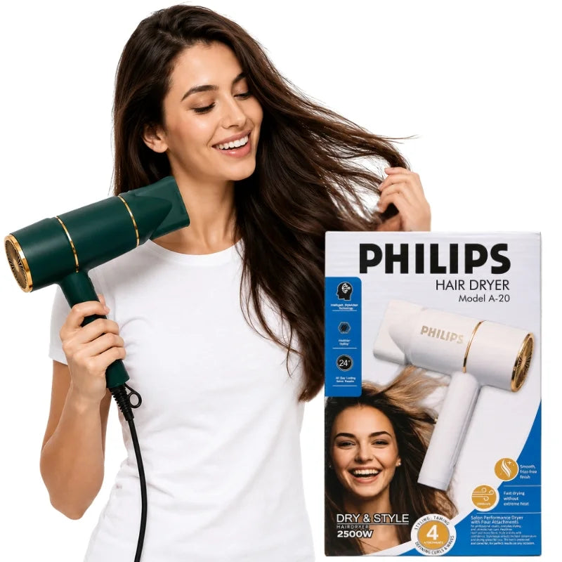 PHILIPS A-20 Hair Dryer | 2500W Salon Performance Hair Dryer | Intelligent Style Adapt Technology |  Negative Ions