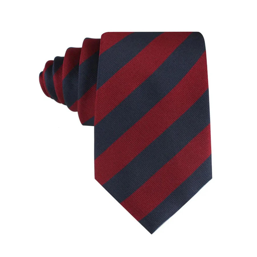 Burgundy & Navy-Blue Stripes Woven Tie & Pocket Square Set | Premium Men’s Formal Striped Tie | Classic Woven Design