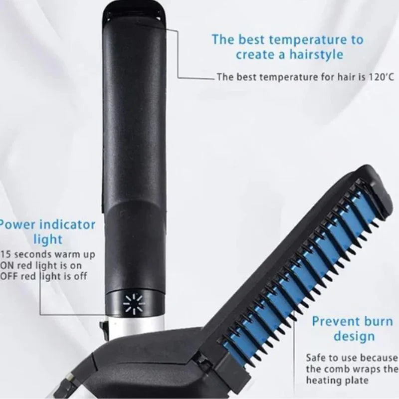 Hair & Beard Straightener Comb for Men | Multifunction Electric Hair & Beard Styling Brush | Quick Heating Ceramic Straightener