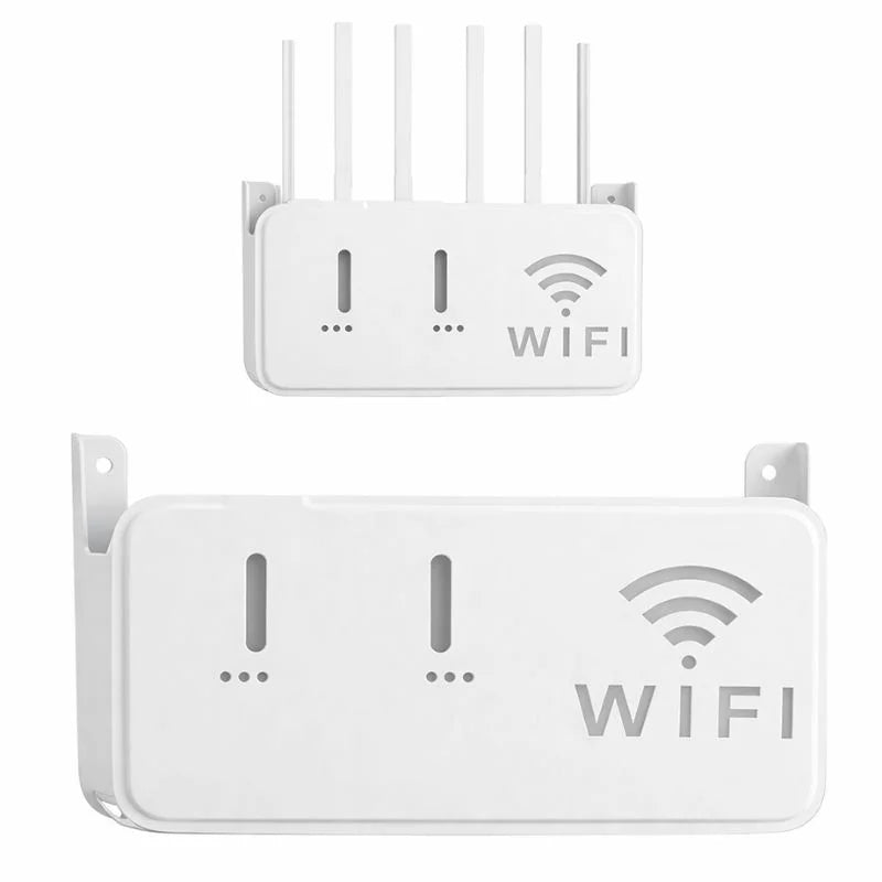 White  WiFi Router Storage Box & Wall Mount Shelf  Universal Cable Organizer | Space-Saving Holder for Modem, Set-Top Box & Smart Devices | Home & Office Use