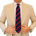 Navy & Red Regal Striped Tie with Pocket Square Set | Premium Men’s Formal Tie Set | Classic Striped Design