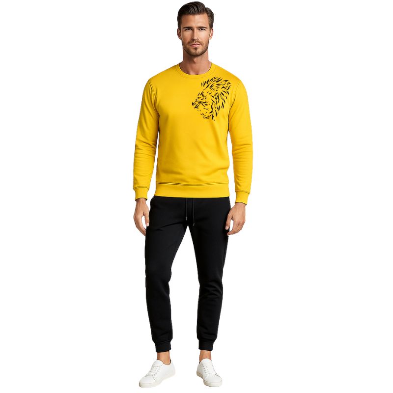 LION Printed Yellow  Tracksuit Sweatshirt & Trouser  | Warm & Comfortable Winter Wear | Medium