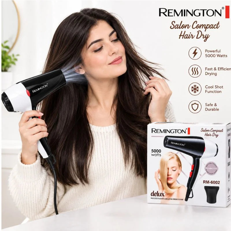 Remington Hair Dryer RM-6002 | 5000W Powerful Hair Dryer with Hot & Cool Air | 2 Speed Settings | Compact Salon Hair Styling Dryer