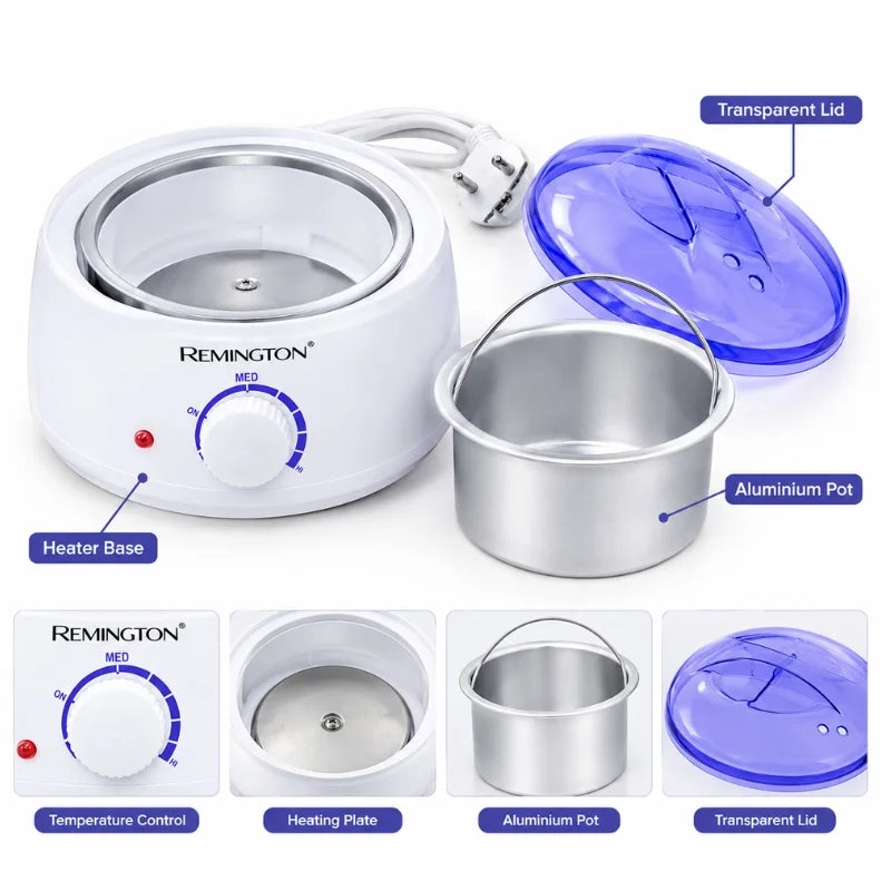Remington Wax Melting Machine for Hair Removal |  Model FJF508-1 | Electric Wax Warmer with 2 Aluminum Pots | Adjustable Temperature Control up to 80°C | 100W