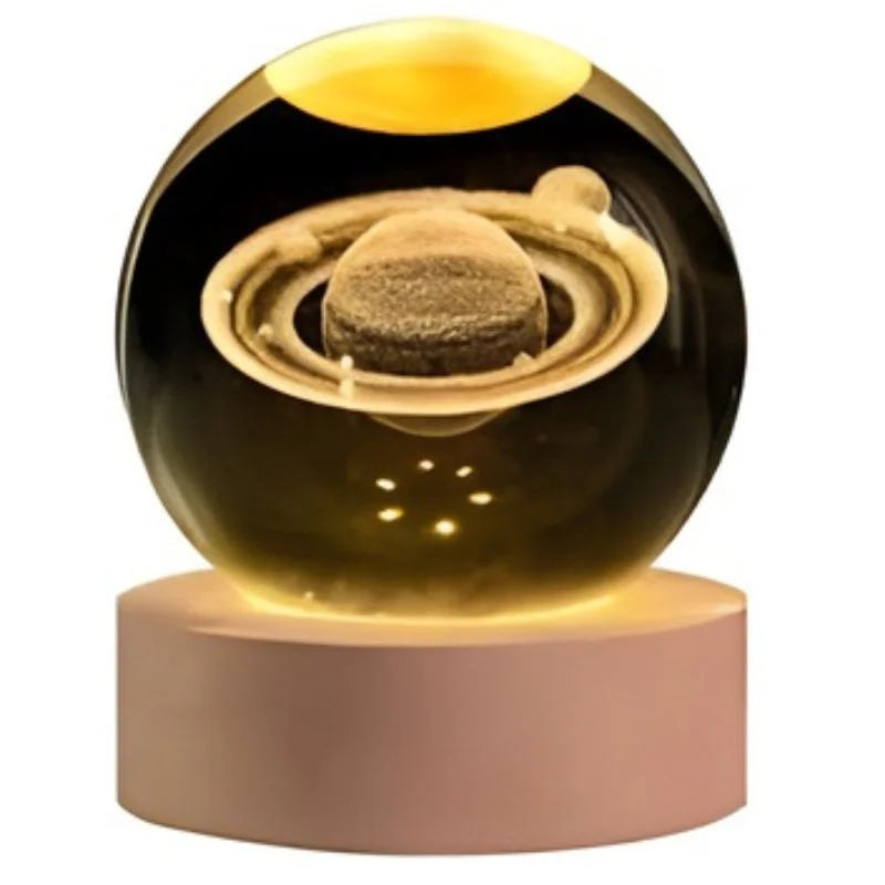 3D Galaxy Space Crystal Ball Night Light with Wooden LED Stand | USB Decorative Table Lamp | Random Designs