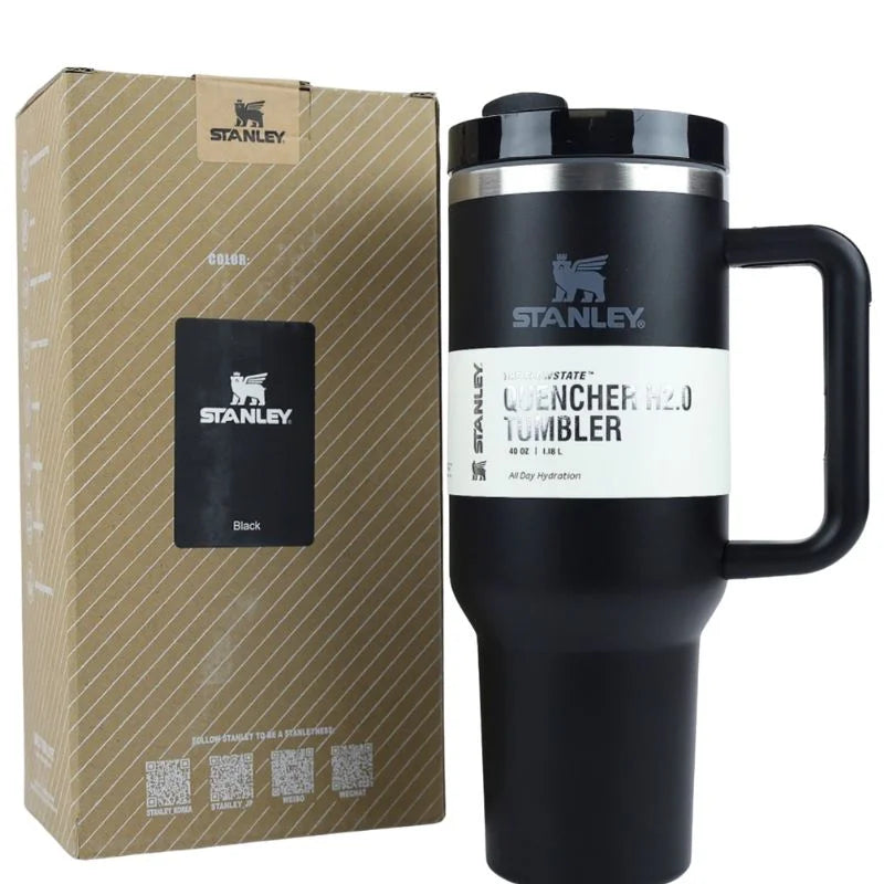 Black Stanley 40 Oz Stainless Steel Tumbler | Leak-Proof Vacuum Insulated Travel Mug | Hot & Cold