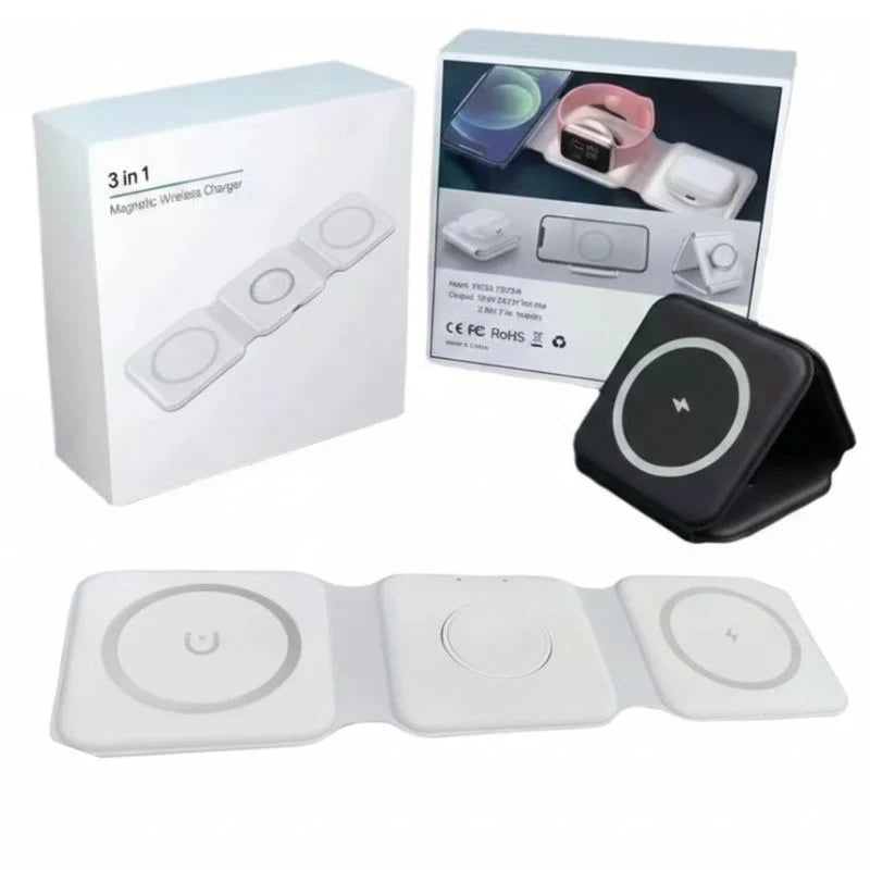3-in-1 Foldable Magnetic Wireless Charger 15W Charging Station for iPhone Apple Watch and AirPods