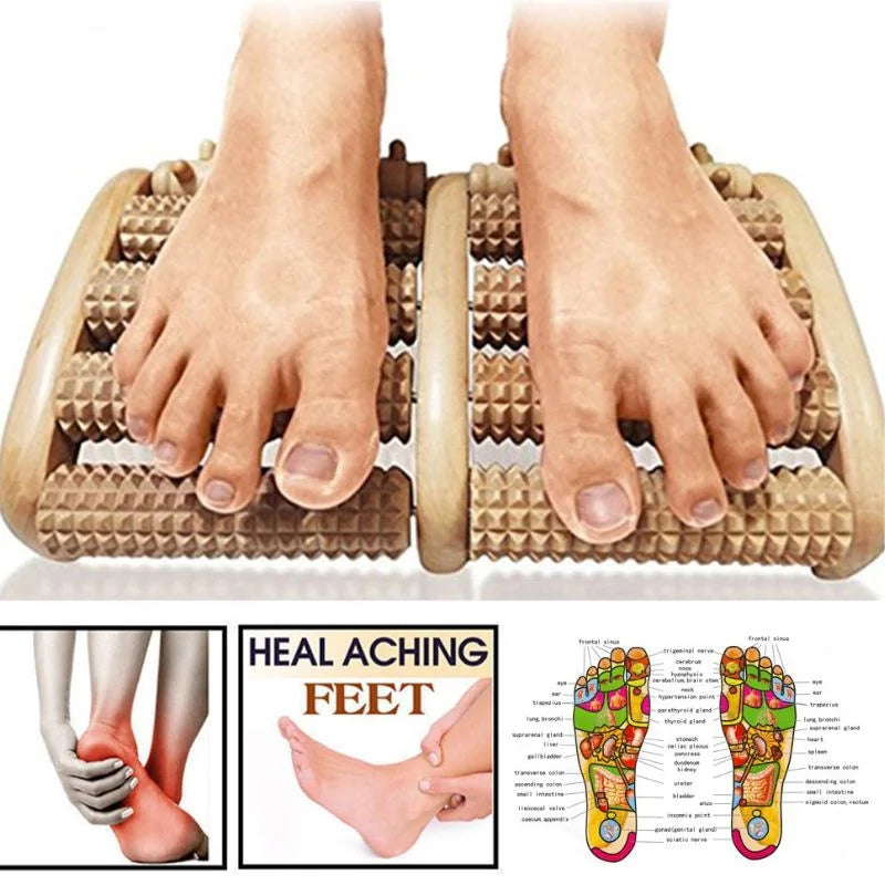 Wooden Foot Roller Massager |  Manual Reflexology Therapy Tool for Pain Relief, Stress Relaxation & Foot Care