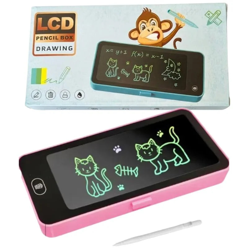 LCD Drawing Pen Case for Kids | Writing Tablet Pencil Box with Screen Lock & One-Key Erase | Random Color