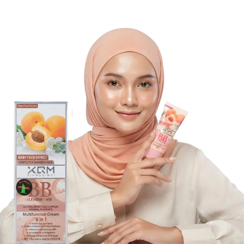 XQM BB Blemish Apricot Base Cream | 6-in-1 Multifunction BB Cream with Hyaluronic Acid & Mineral Pigments | SPF 15 | 65ml