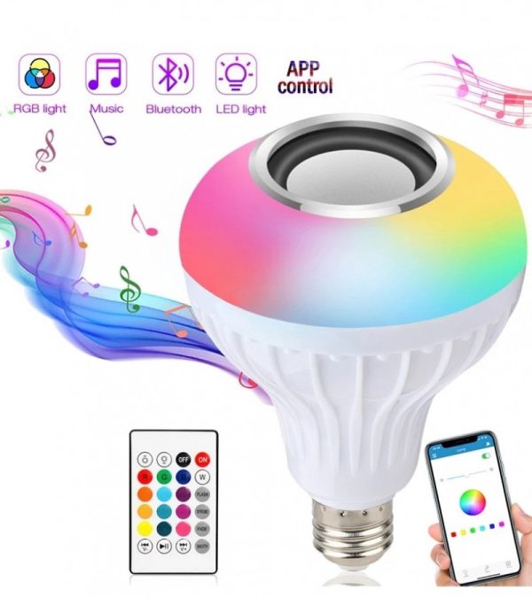 2-in-1 Smart LED Bulb with Bluetooth Speaker | RGB Color Light + Remote Control