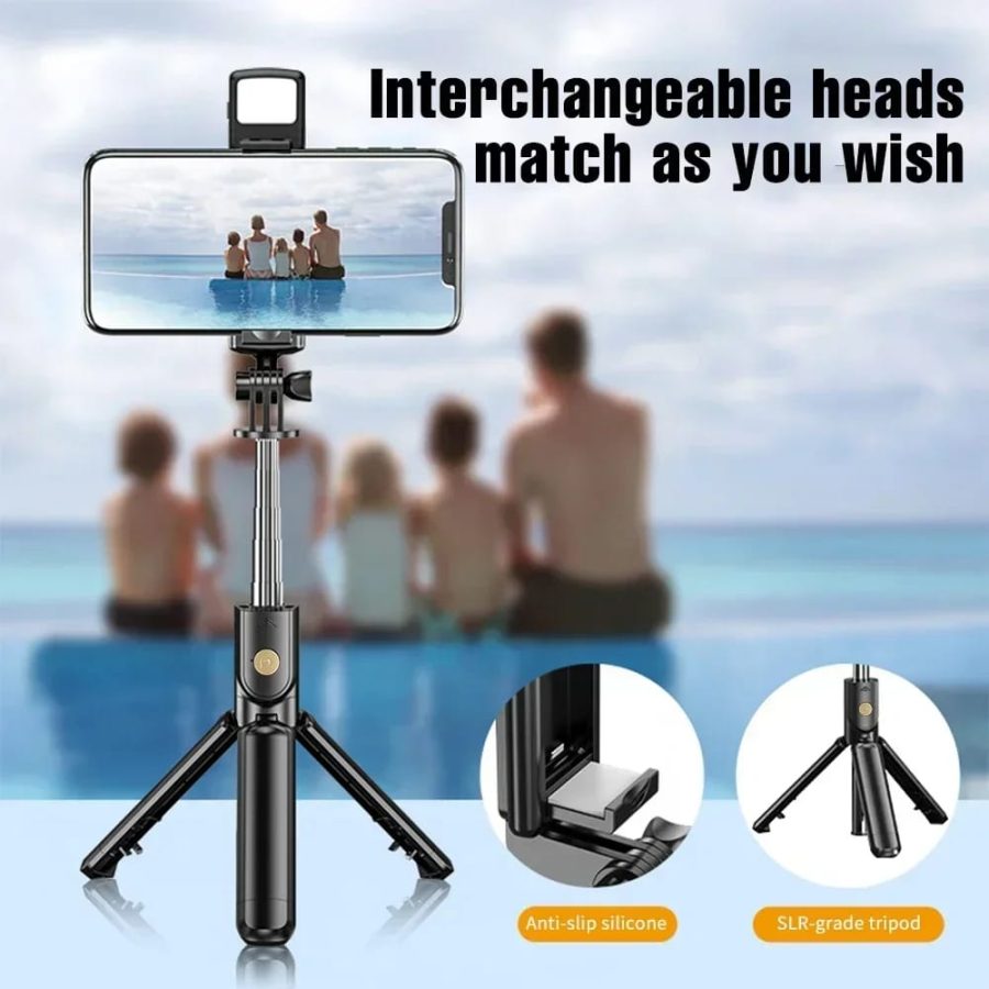 R1s Bluetooth Selfie Stick Tripod with Remote | 360° Foldable Phone & Action Camera Stand with LED Light
