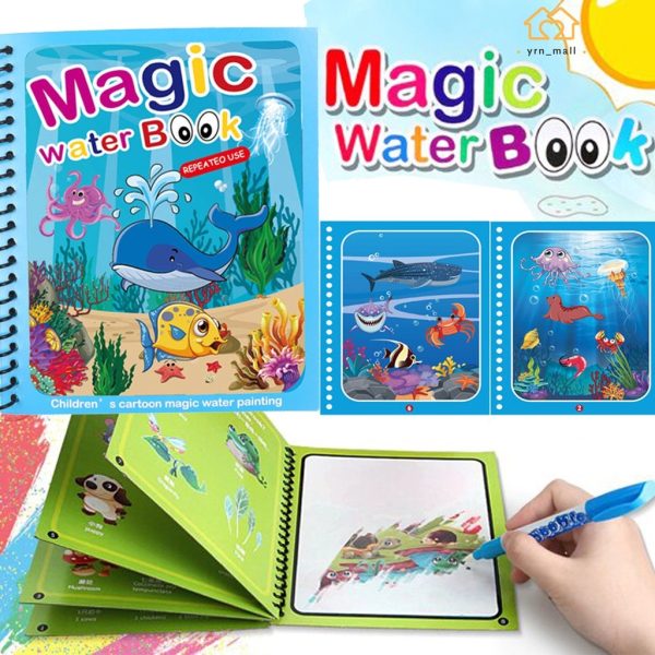 Magic Coloring Book with Water Pen | Reusable & Mess-Free Fun for Kids | Dinosaur & Cartoon Designs