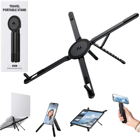 3-in-1 Magnetic Foldable  Stand |Model K001 | Aluminum Alloy Phone laptop & Tablet Holder | 8-Level Adjustable Height | 360° Rotating Base | Portable Travel Stand