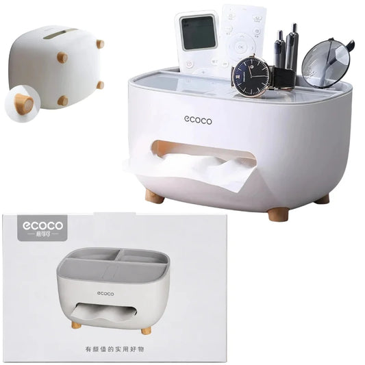 ECOCO Tissue Box with Multifunctional Storage Drawer | Creative Desk Organizer & Tissue Holder | Remote Control & Stationery Organizer | Kitchen, Living Room & Office